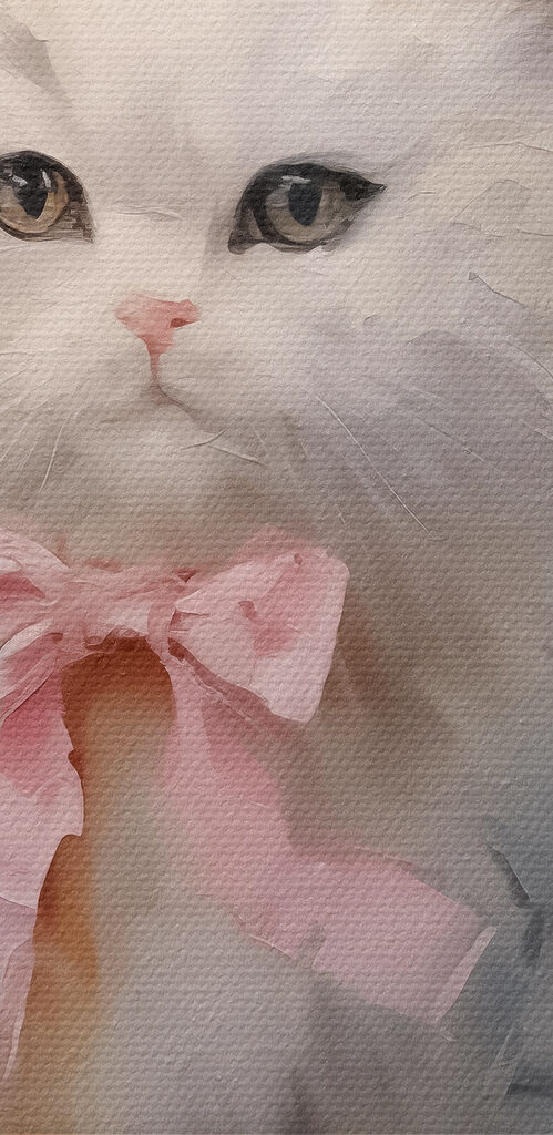 Group of white cats with pink bows Group of white cats with pink bows