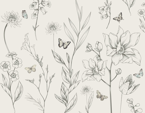 Wallpaper cu flori și fluturi Wallpaper cu flori și fluturi
