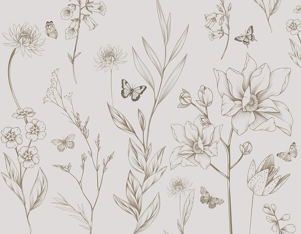 Wallpaper cu flori și fluturi Wallpaper cu flori și fluturi