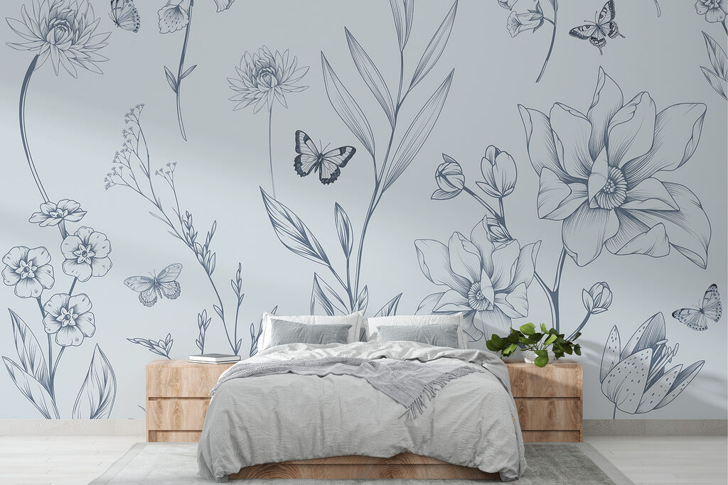 Drawing of flowers and butterflies Drawing of flowers and butterflies
