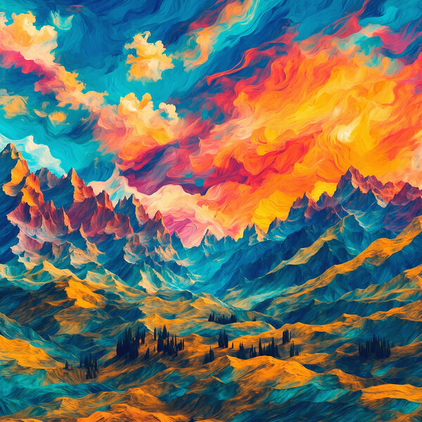 Colorat peisaj montan cu nori Colorat peisaj montan cu nori