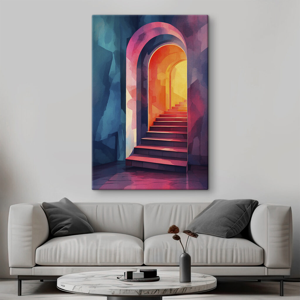 Colorful hallway with stairs
