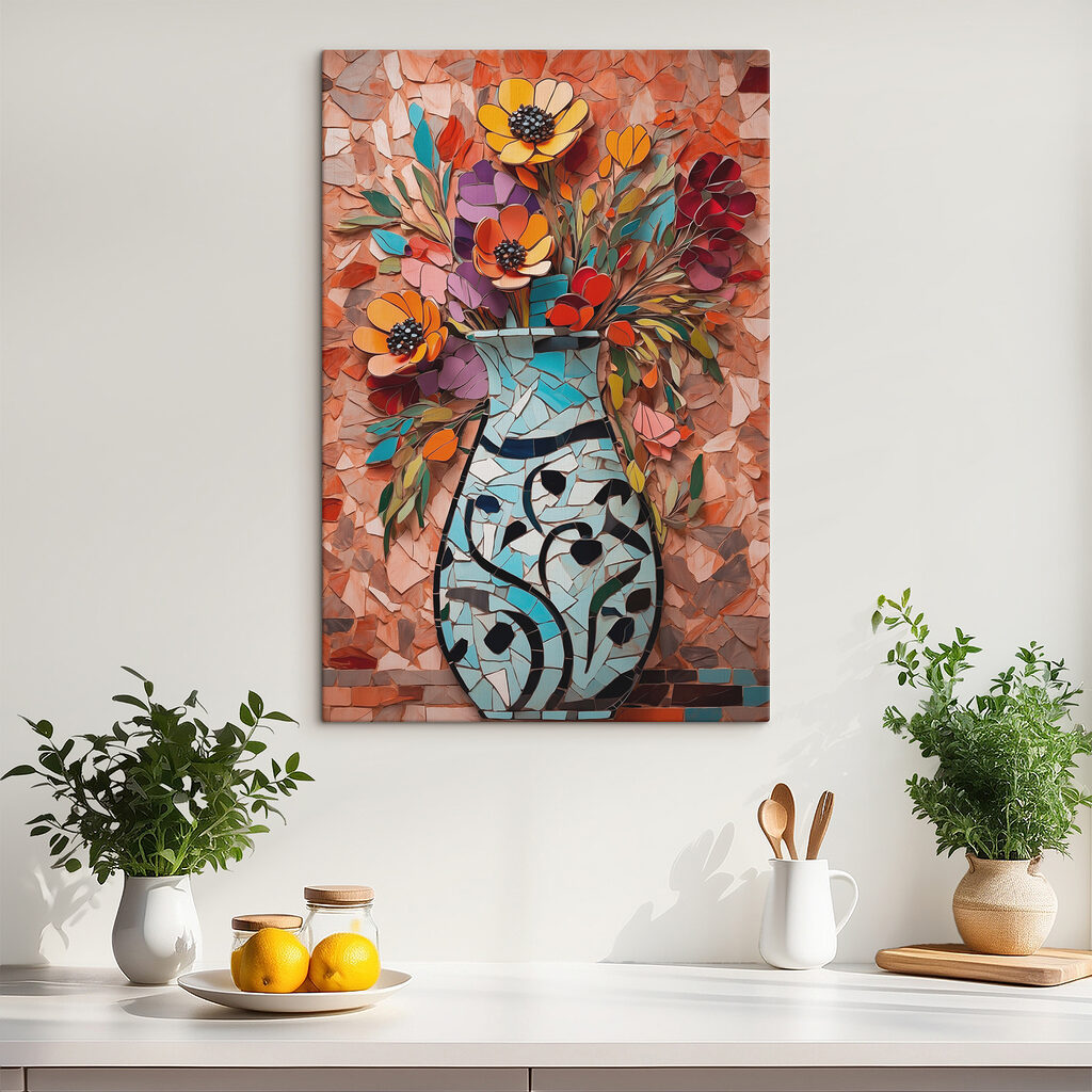 Mosaic of flowers in a vase