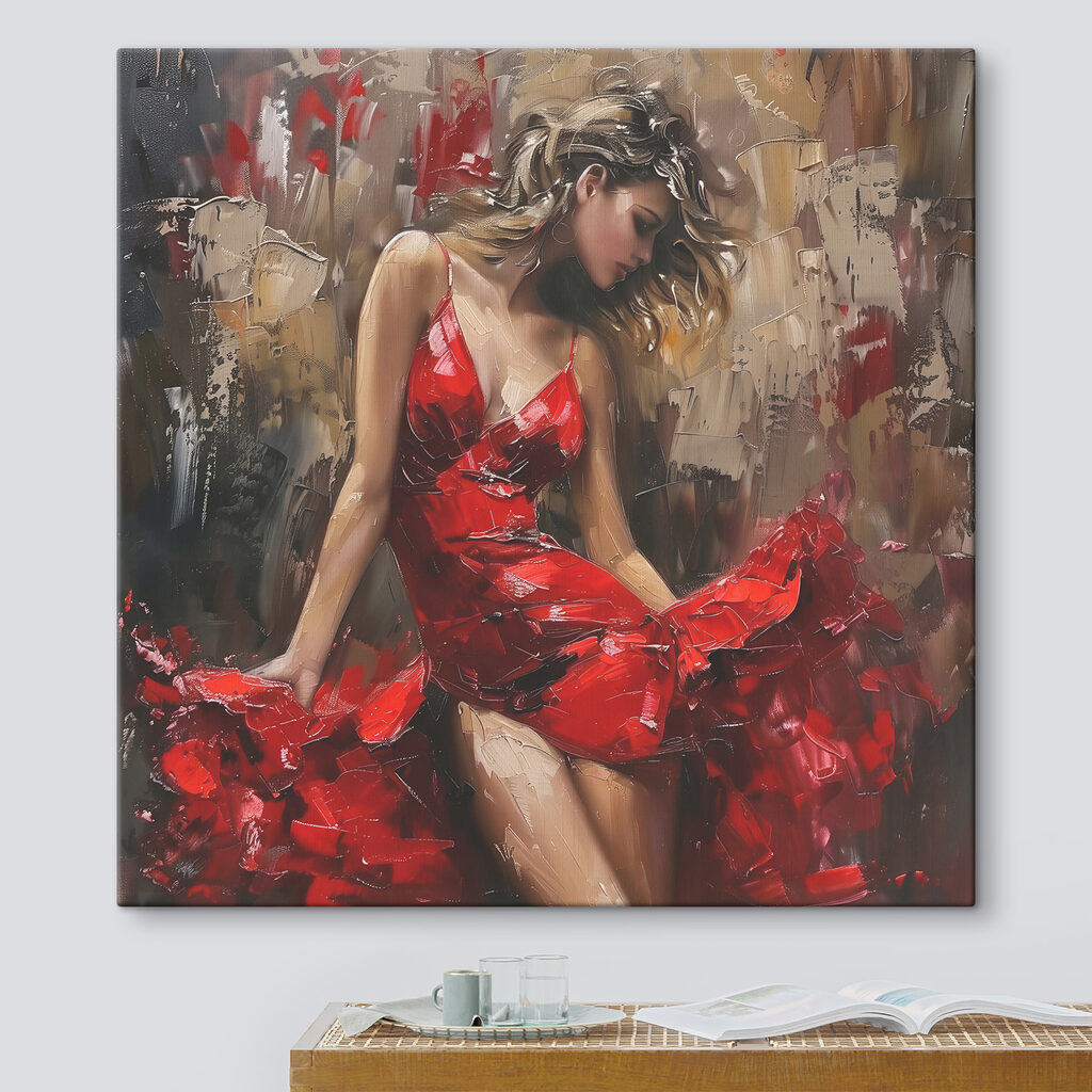 Painting of a woman in a red dress Painting of a woman in a red dress