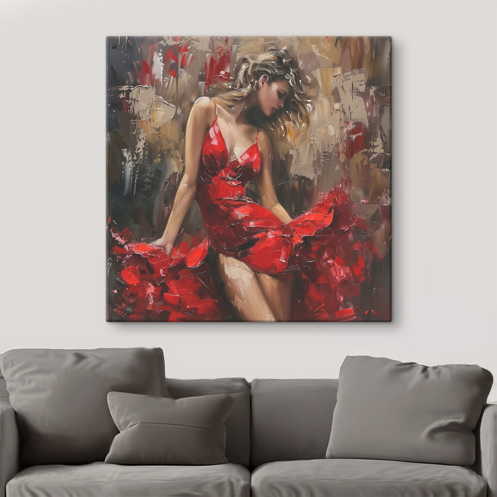 Painting of a woman in a red dress Painting of a woman in a red dress
