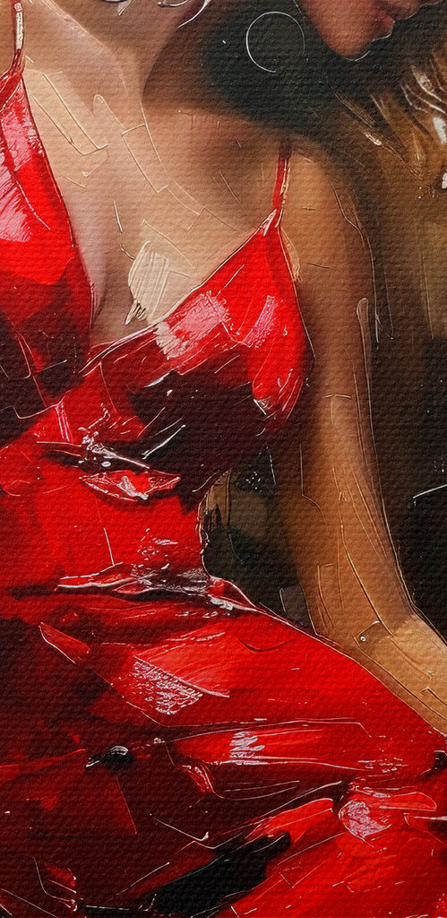 Painting of a woman in a red dress Painting of a woman in a red dress
