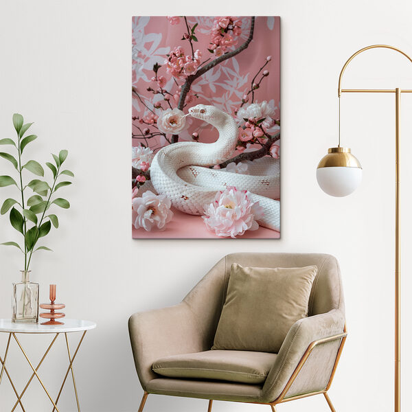 Tablouri Șarpe alb cu flori roz (SKU: s39941) Tablouri Tablouri Șarpe alb cu flori roz (SKU: s39941)