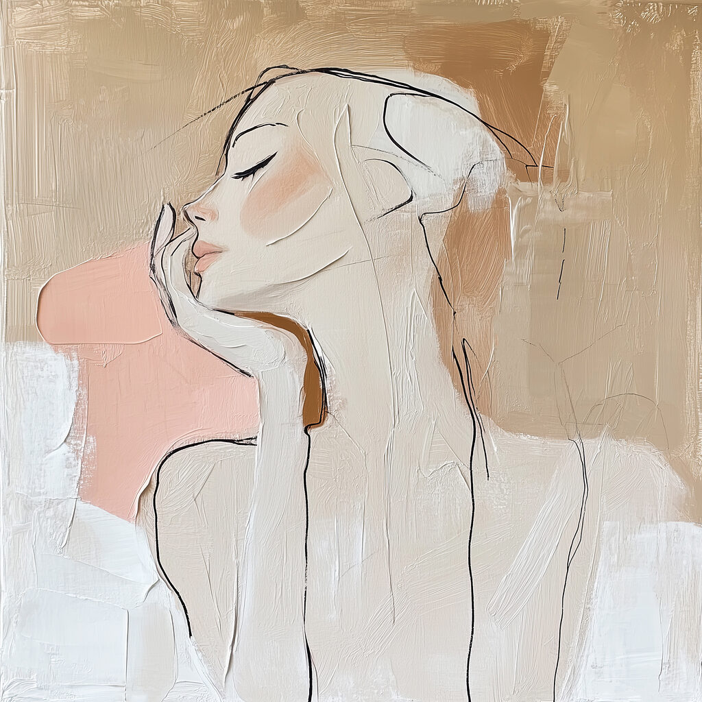 Painting of a woman with her hand on her face Painting of a woman with her hand on her face