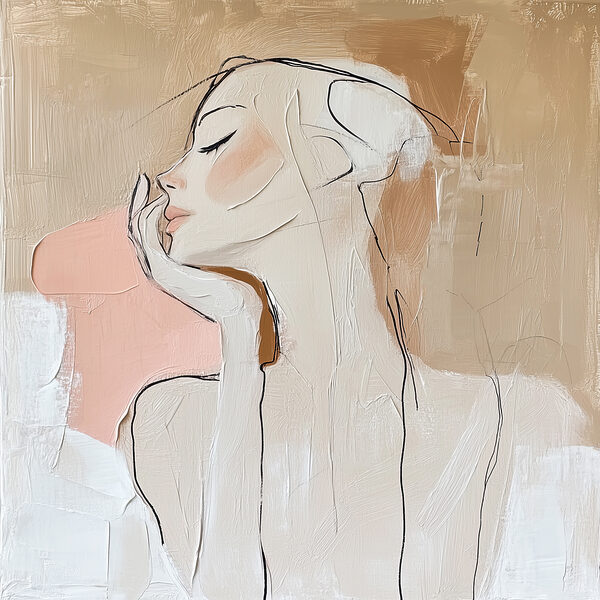 Painting of a woman with her hand on her face Painting of a woman with her hand on her face