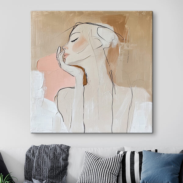 Painting of a woman with her hand on her face Painting of a woman with her hand on her face