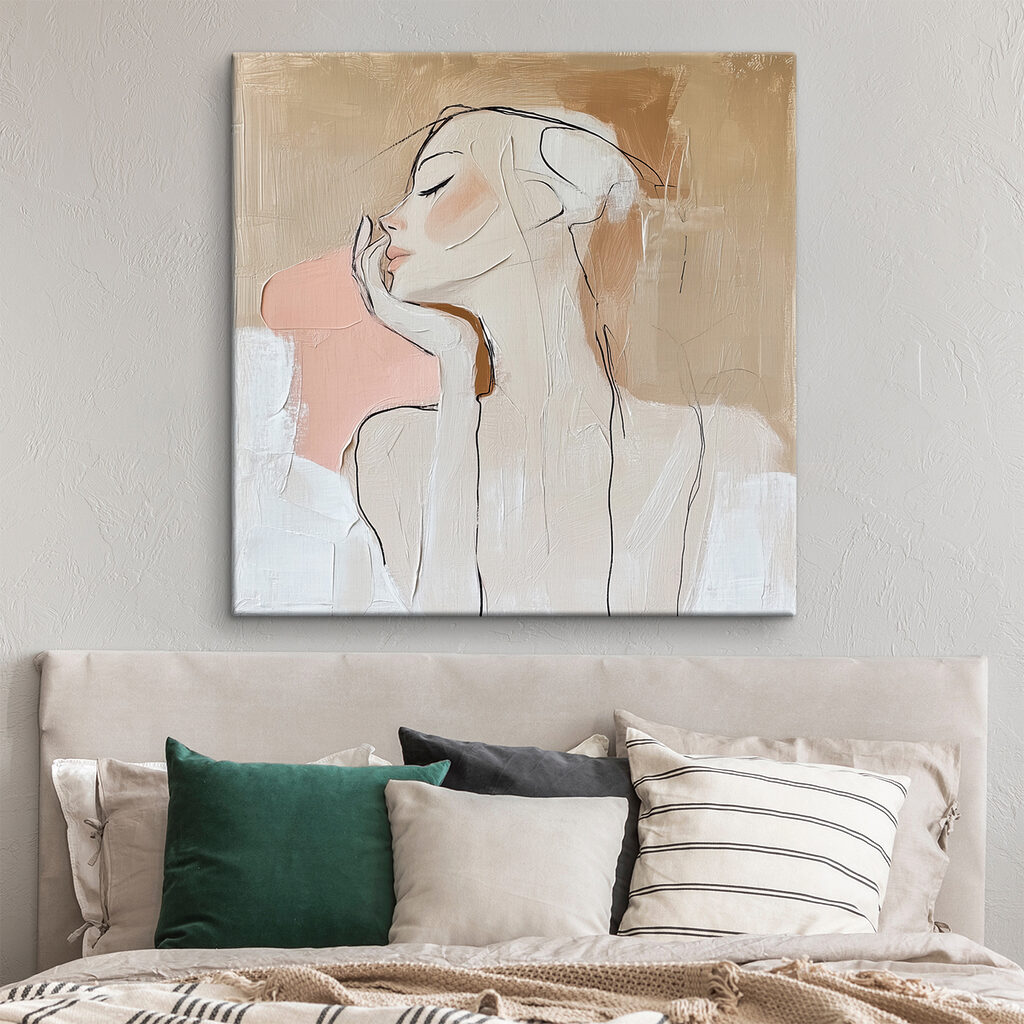 Painting of a woman with her hand on her face Painting of a woman with her hand on her face