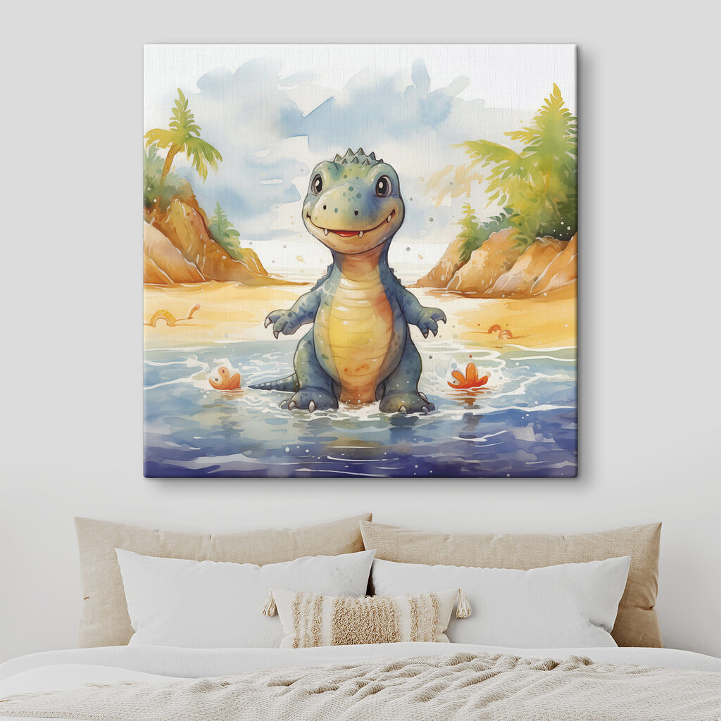 Cartoon of a dinosaur standing in water