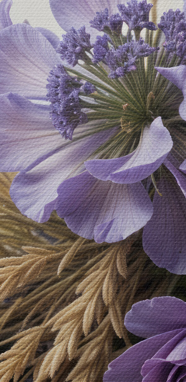 Buchet de flori mov și grâu Buchet de flori mov și grâu