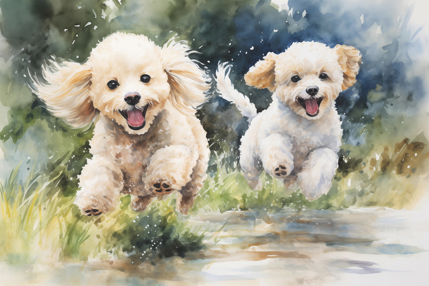 Two dogs jumping in the air