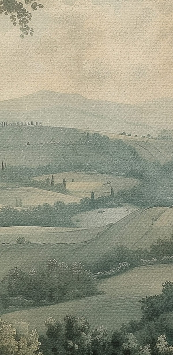 Painting of a landscape with trees and hills Painting of a landscape with trees and hills