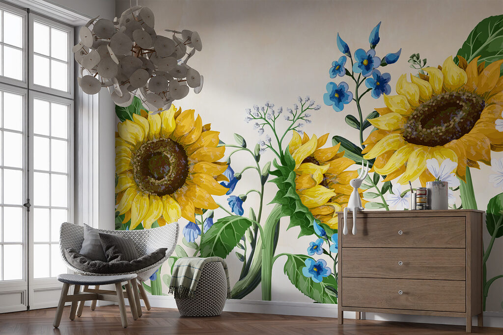 Group of sunflowers and other flowers