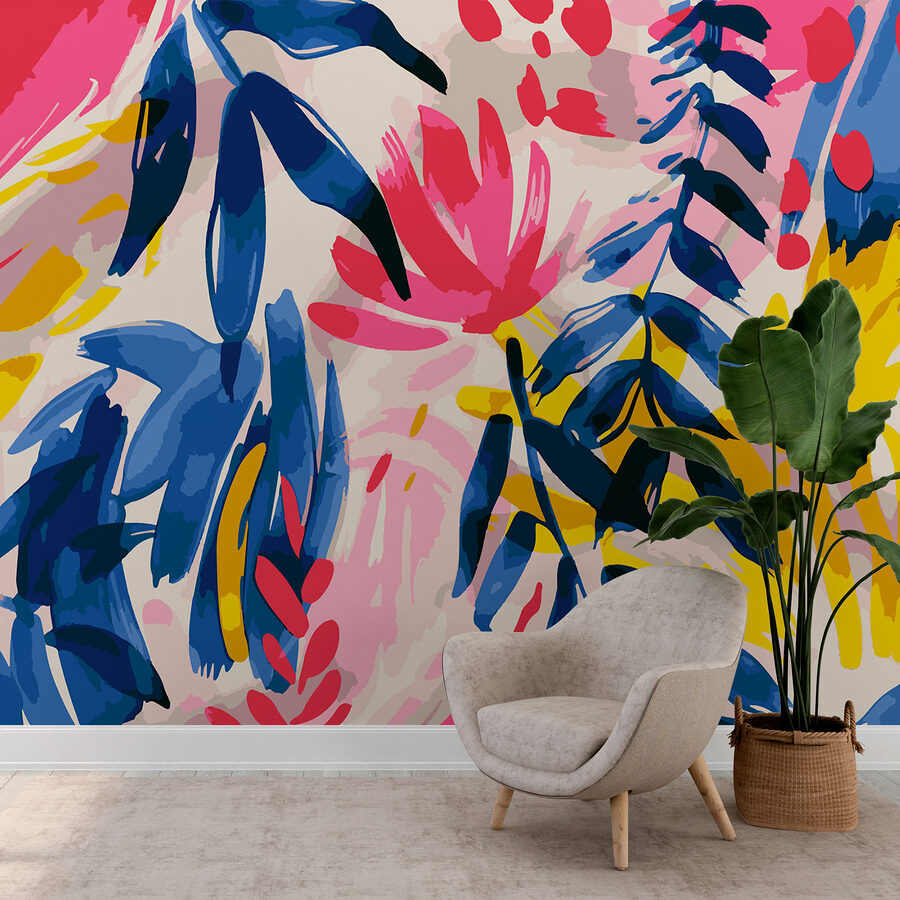 Model floral colorat cu frunze