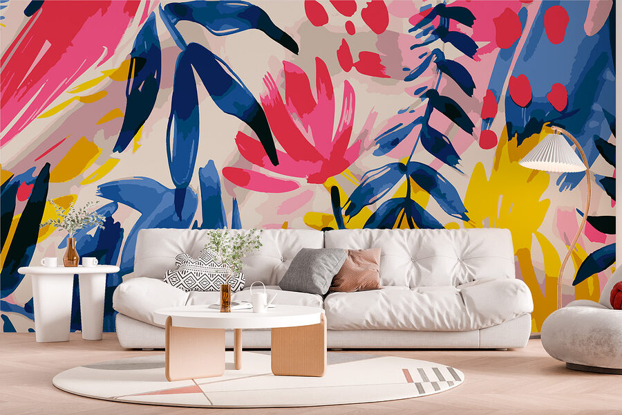 Model floral colorat cu frunze