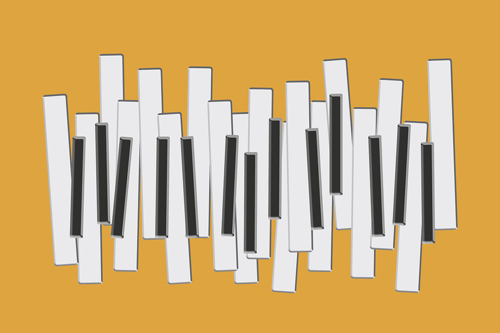 Piano keys on a yellow background
