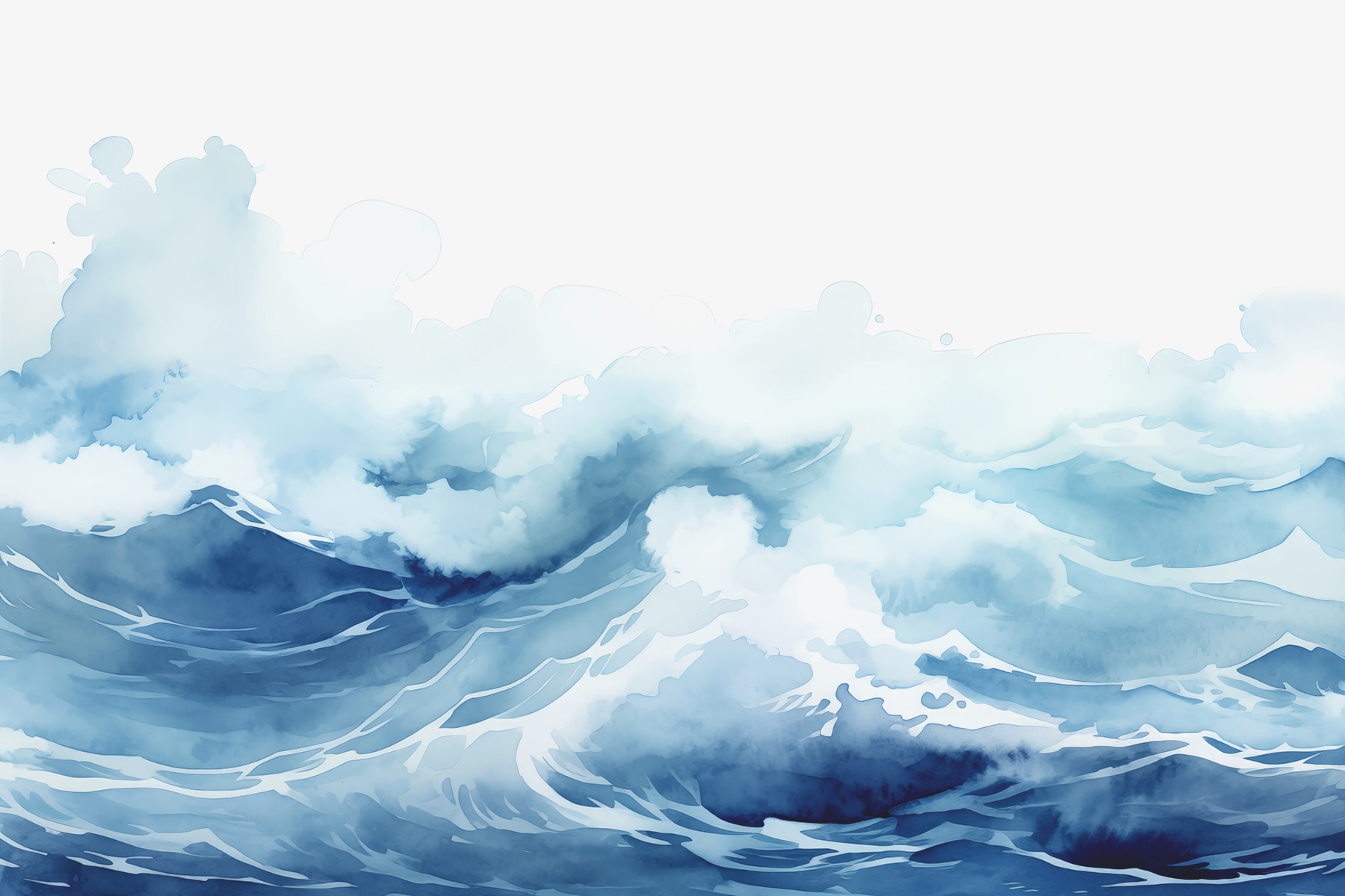 Watercolor of waves and clouds