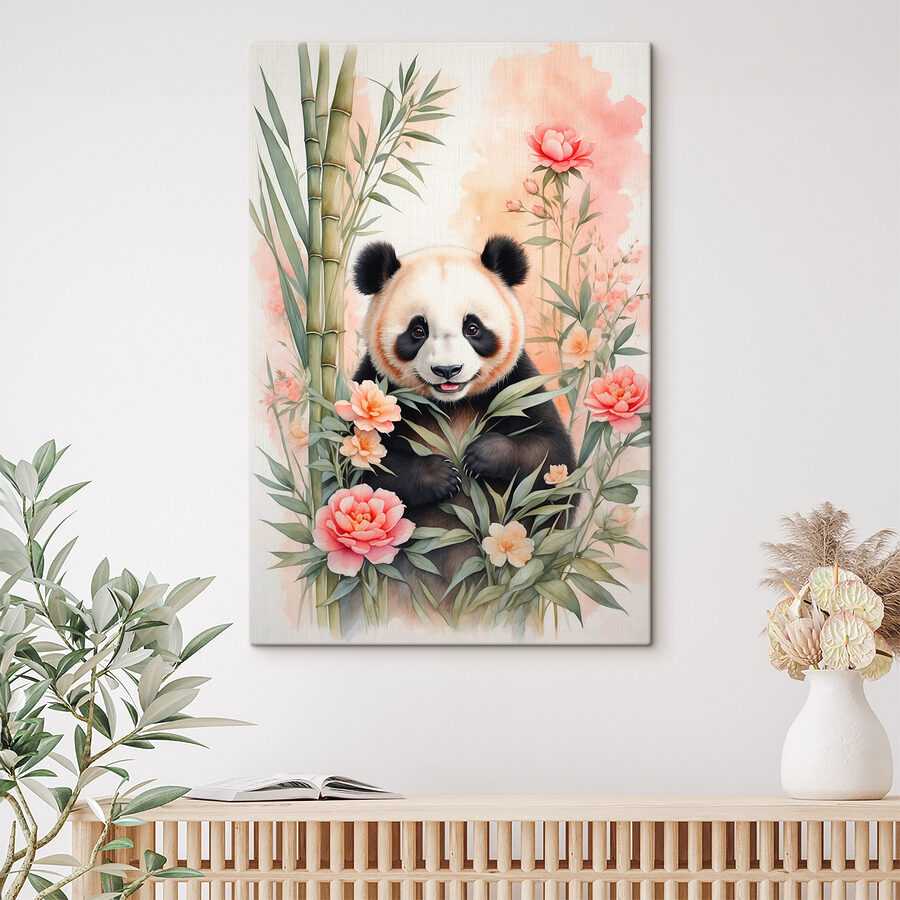 Urs panda cu flori și bambus Urs panda cu flori și bambus