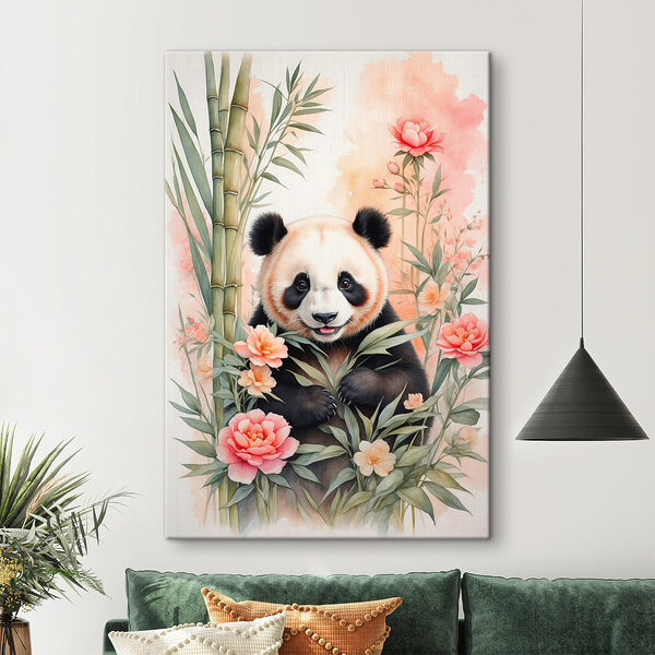 Urs panda cu flori și bambus Urs panda cu flori și bambus