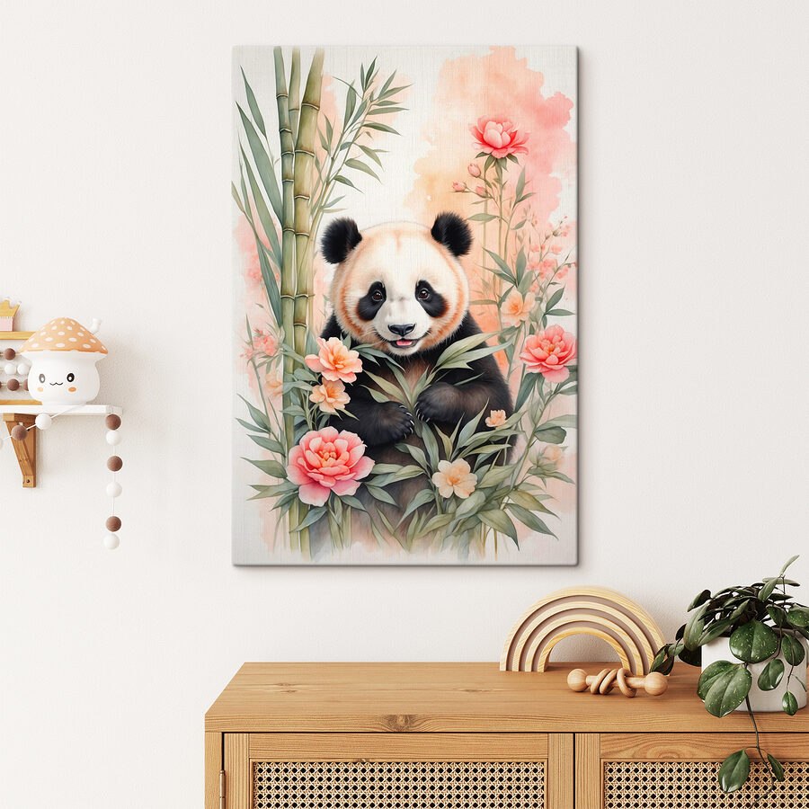 Urs panda cu flori și bambus Urs panda cu flori și bambus