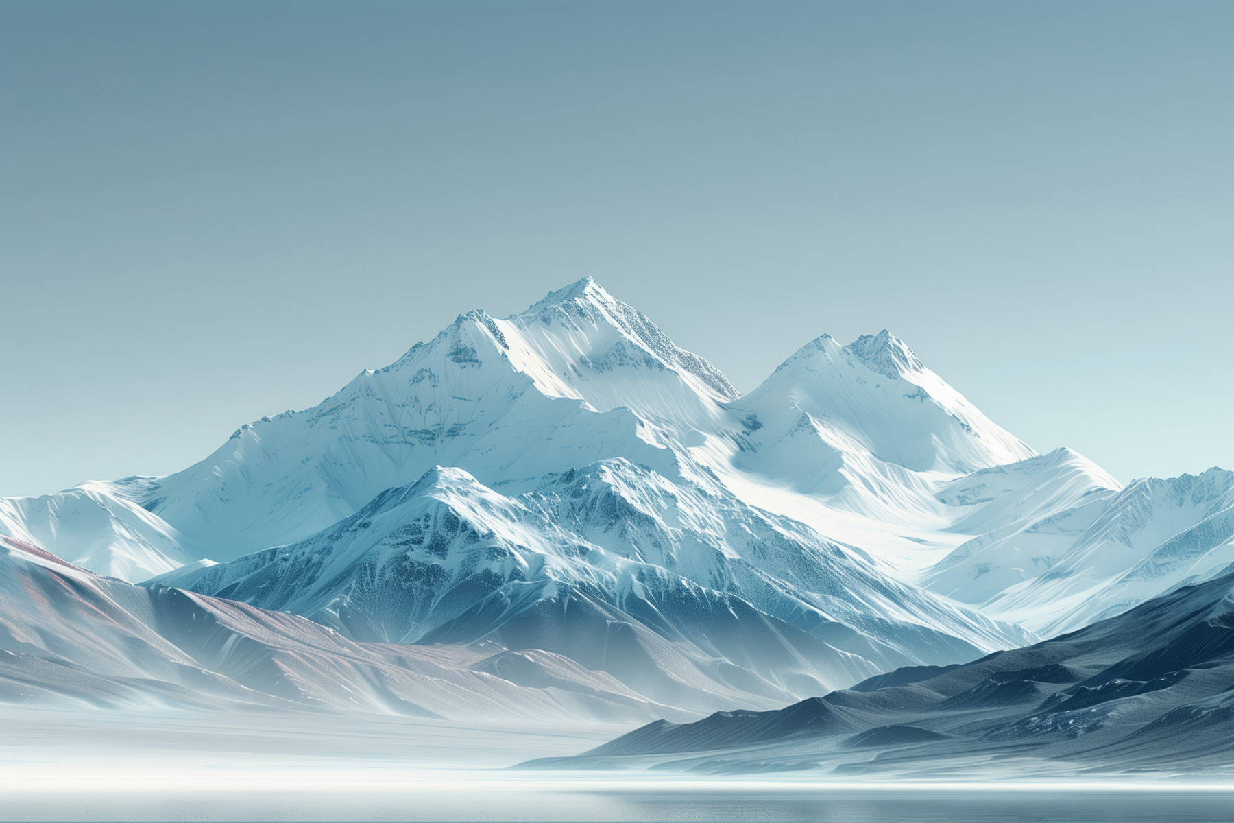 Snowy mountain range with a body of water Snowy mountain range with a body of water