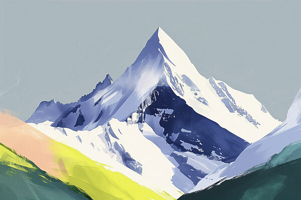 Mountain with snow and green hills