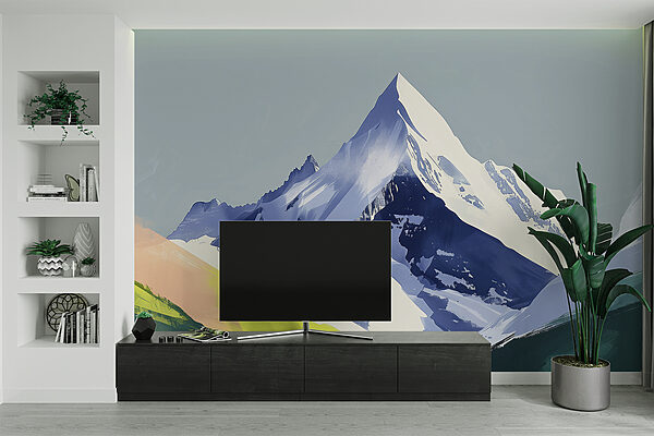 Mountain with snow and green hills