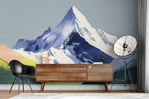 Mountain with snow and green hills