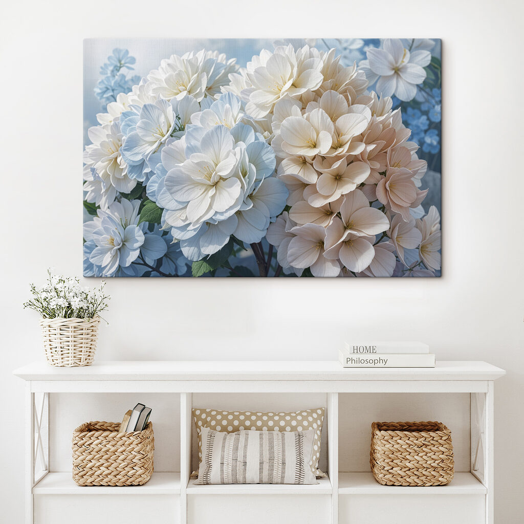 Group of white and blue flowers