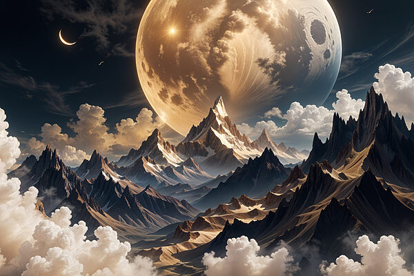 Luna deasupra munților și norilor Luna deasupra munților și norilor