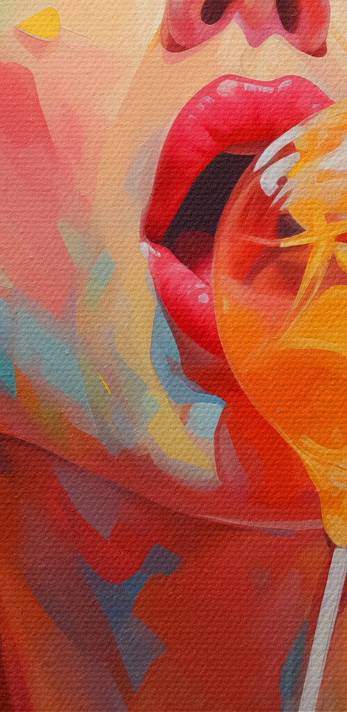 Woman with red hair and a lollipop