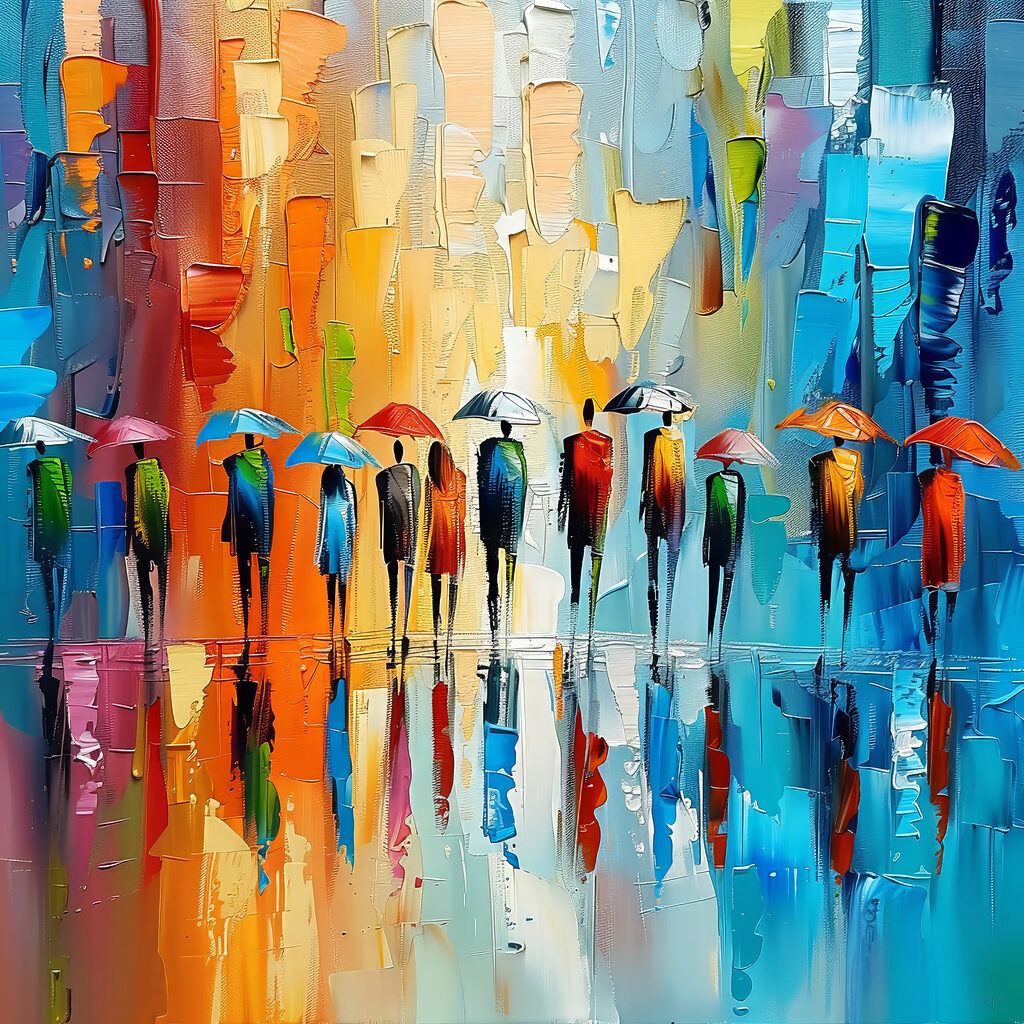 Group of people with umbrellas