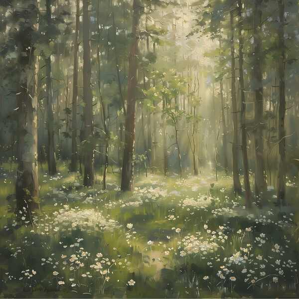 Pădure cu copaci și flori Pădure cu copaci și flori