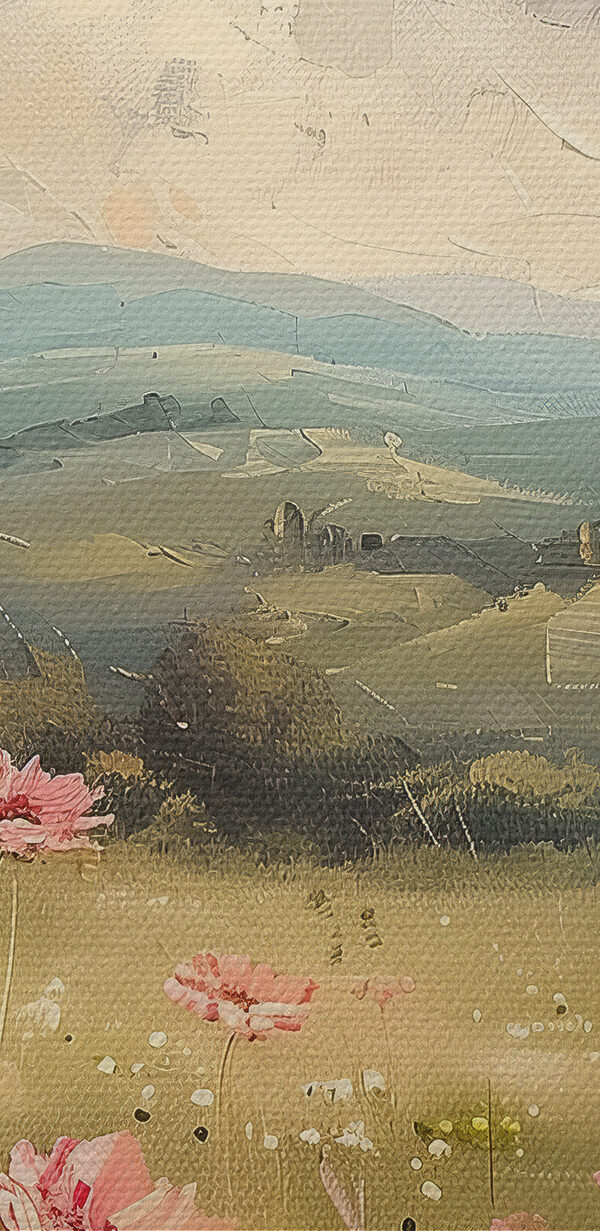 Pictura unui câmp de flori roz Pictura unui câmp de flori roz