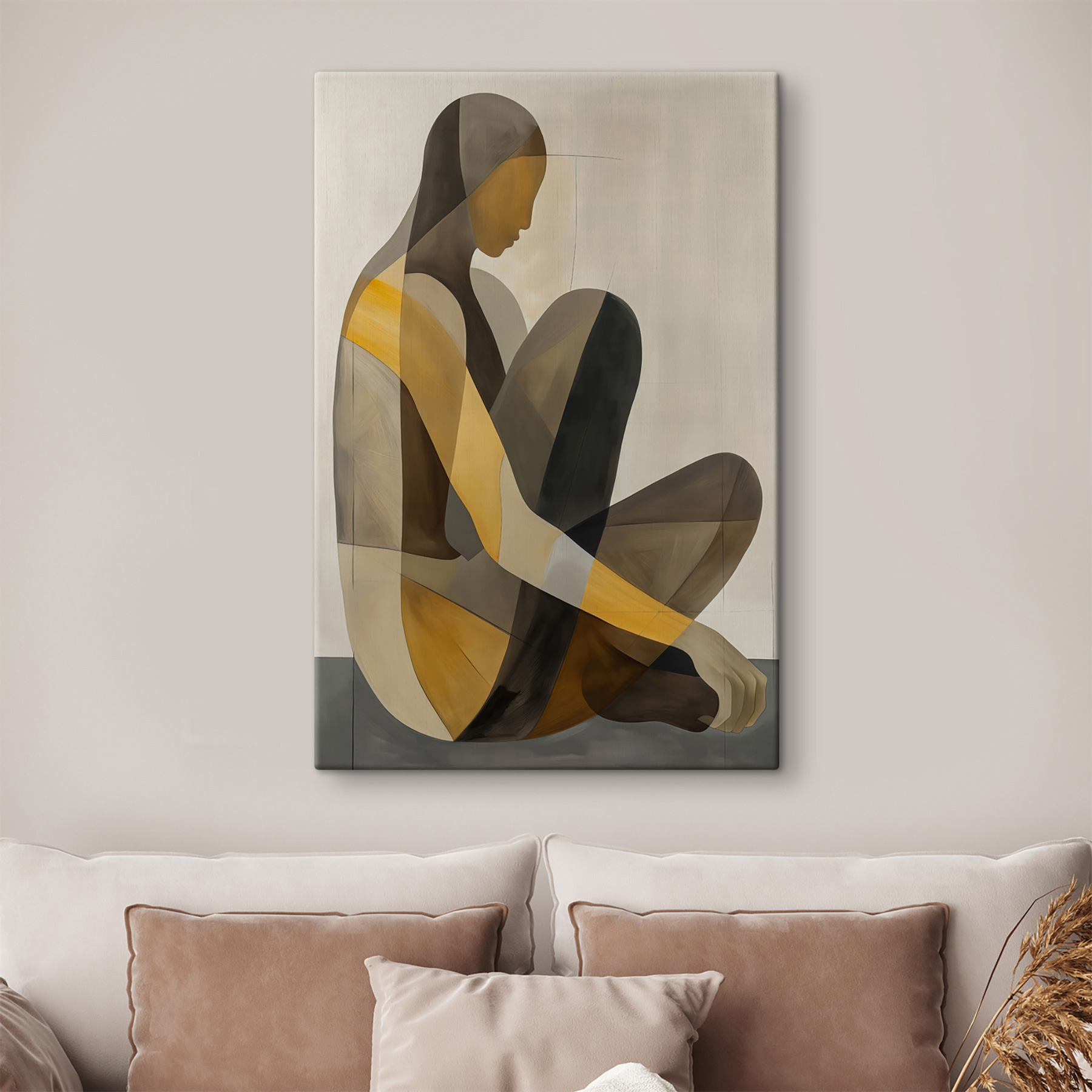 Painting of a woman sitting down Painting of a woman sitting down