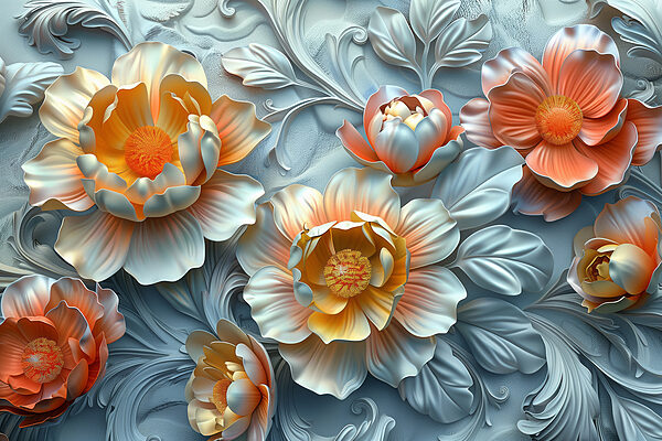 Wallpaper cu flori și frunze Wallpaper cu flori și frunze