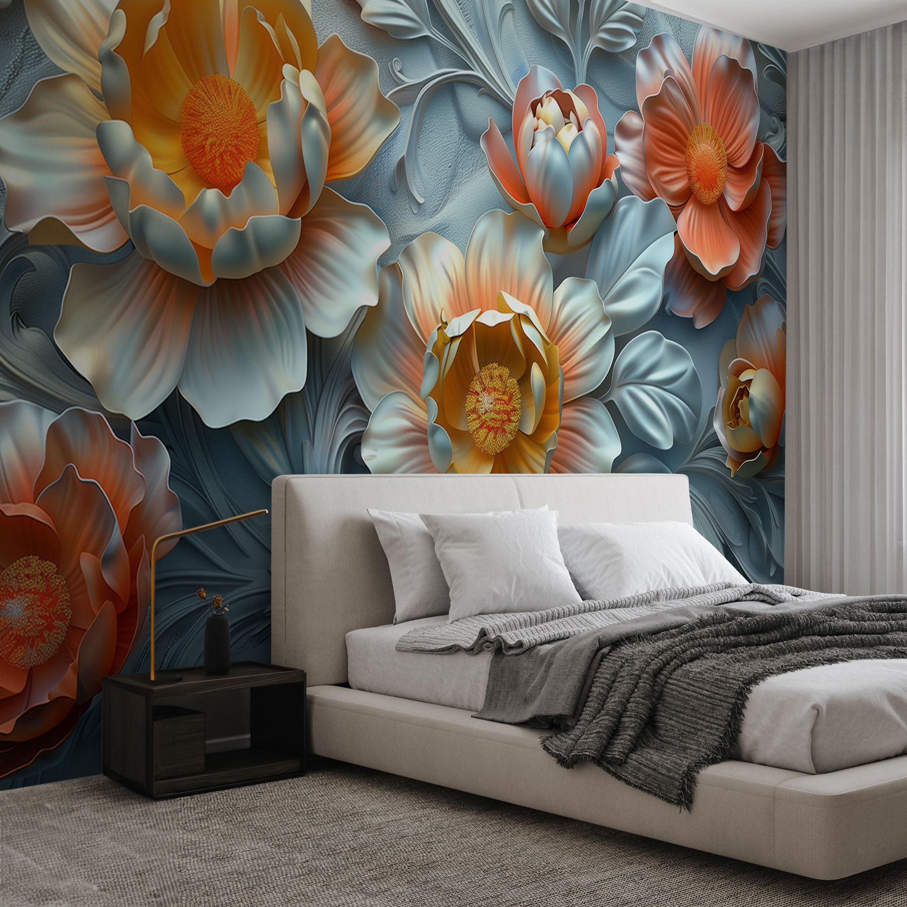 Wallpaper with flowers and leaves Wallpaper with flowers and leaves
