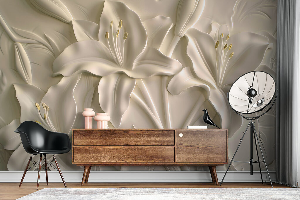 White flower carving on a wall