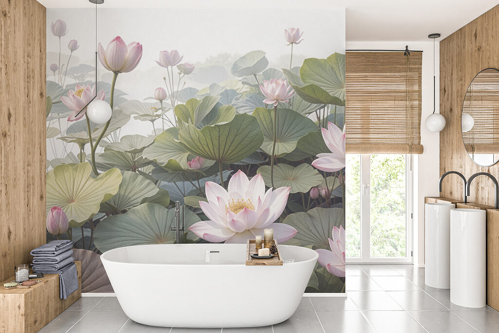 Group of pink flowers and green leaves