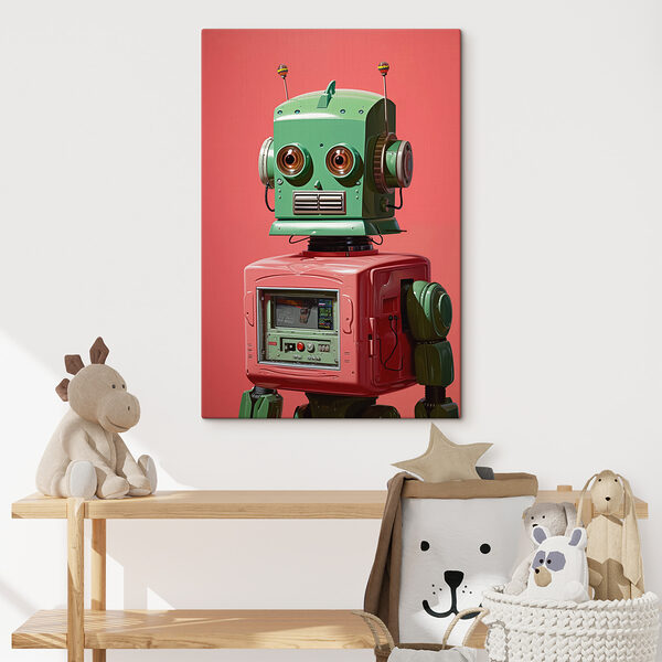 Robot verde și roz cu ochi mari Robot verde și roz cu ochi mari
