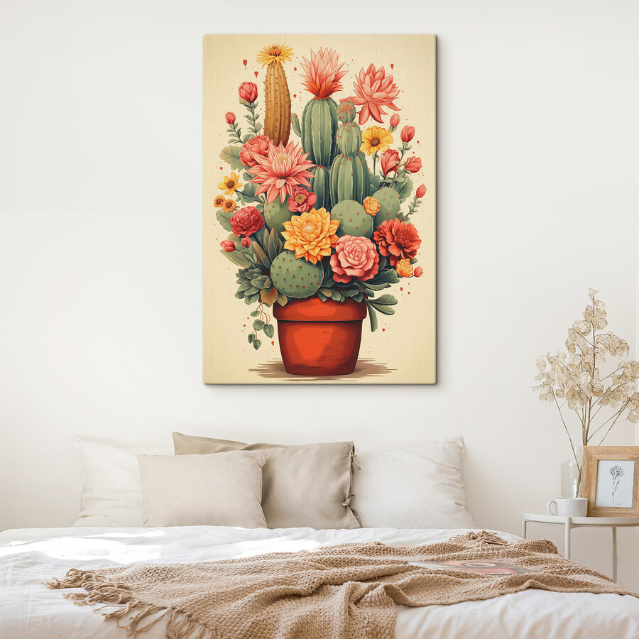 Cactus și flori într-un ghiveci