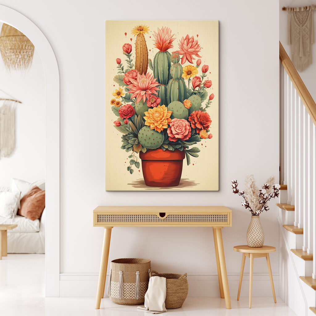 Cactus and flowers in a pot