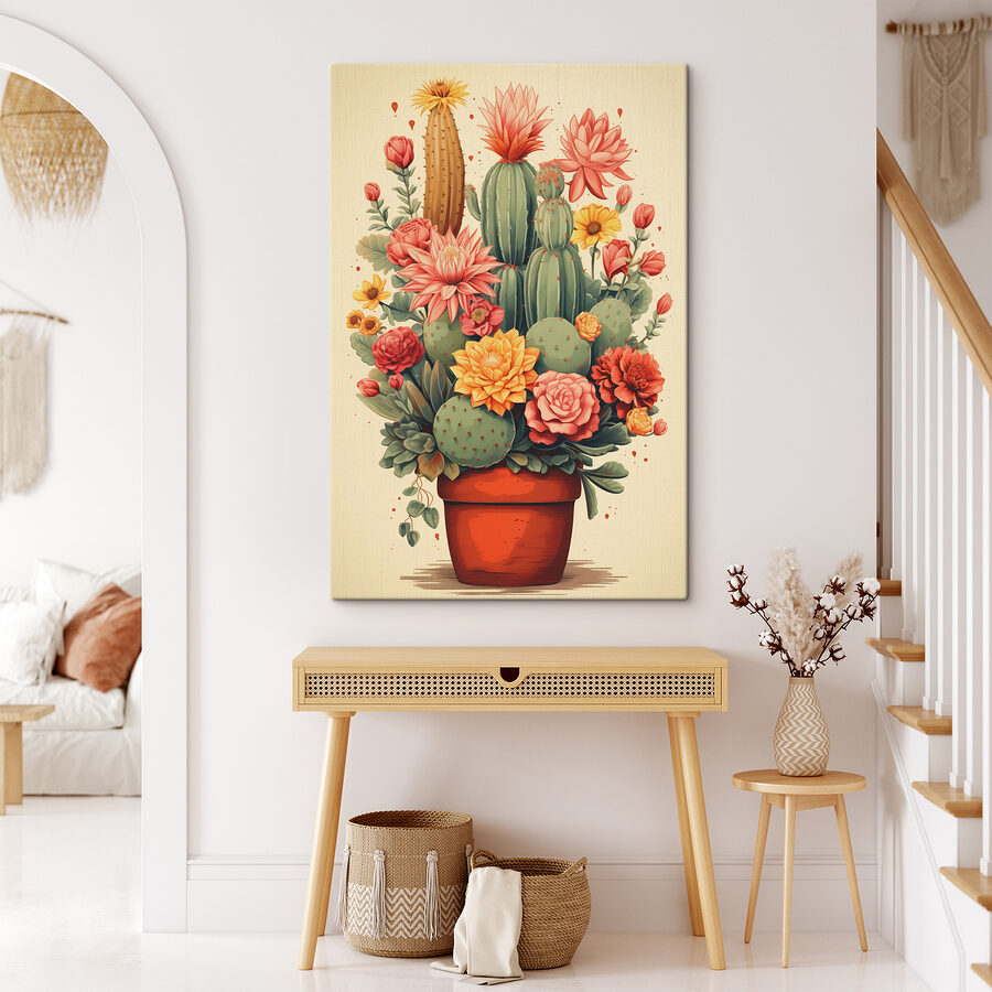 Cactus și flori într-un ghiveci