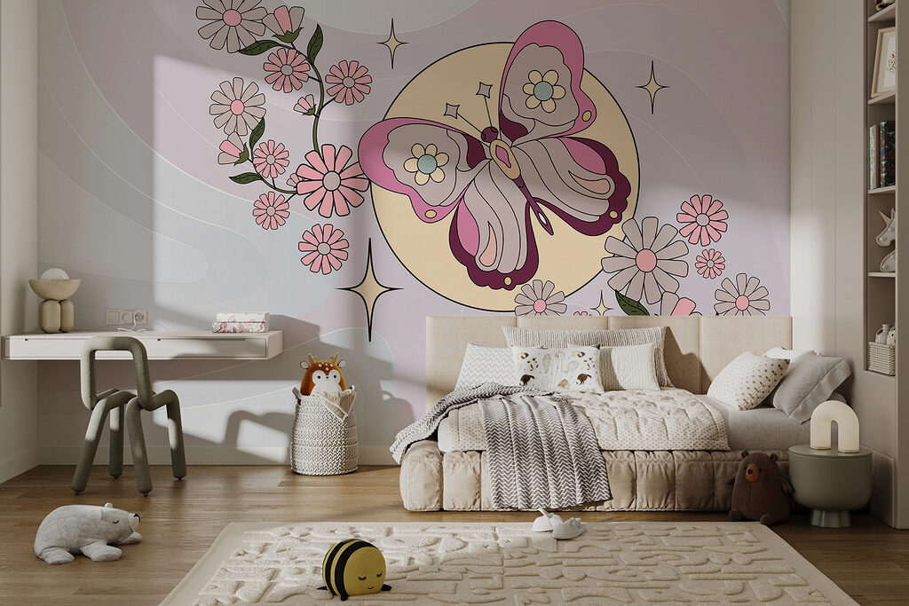 Butterfly and flowers on a white background