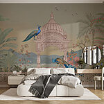 Fototapet Mural al unei clădiri cu acoperiș și păsări