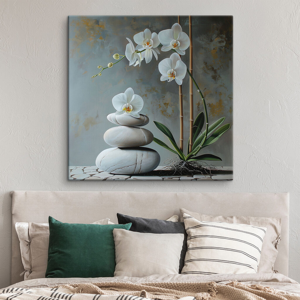 Painting of a plant and a stack of rocks Painting of a plant and a stack of rocks