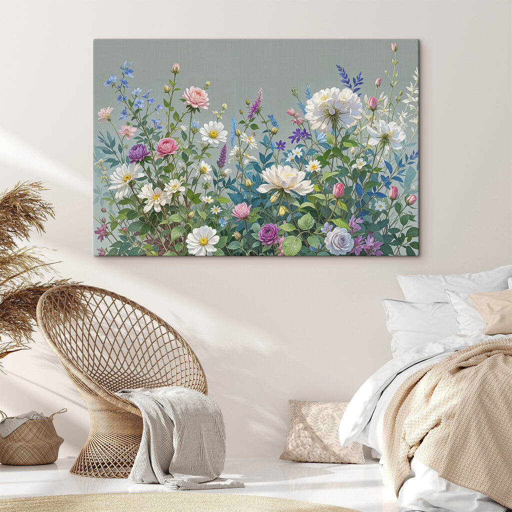 Group of flowers and leaves